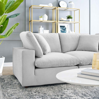 Commix Down Filled Overstuffed Performance Velvet Loveseat, Velvet, Light Grey Gray, 20563
