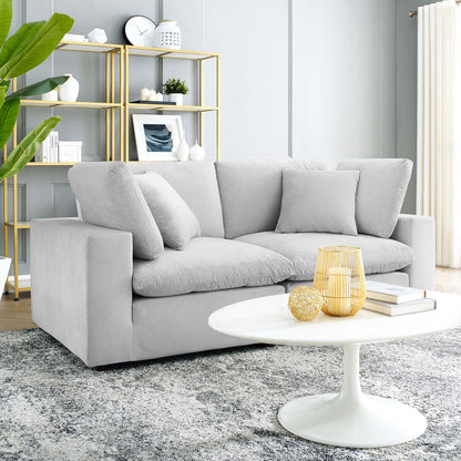 Commix Down Filled Overstuffed Performance Velvet Loveseat, Velvet, Light Grey Gray, 20563