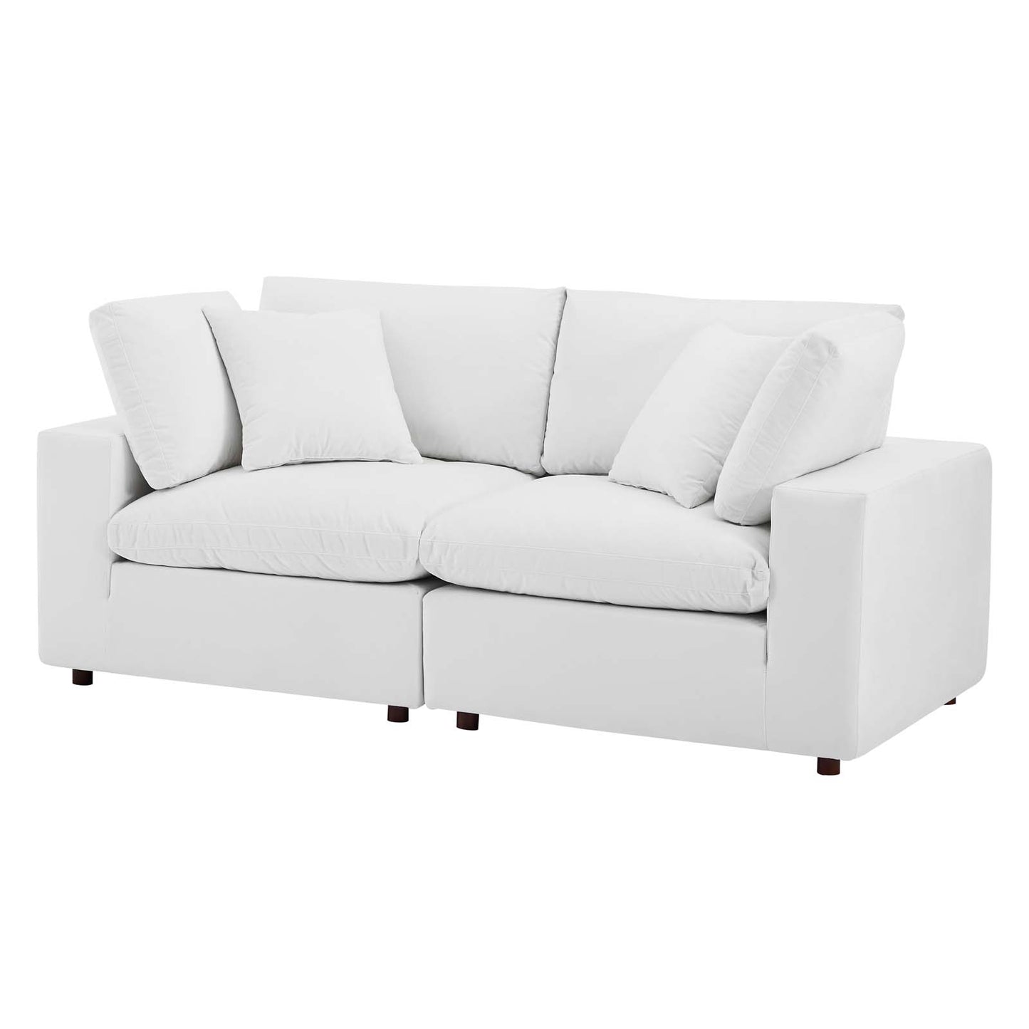 Commix Down Filled Overstuffed Performance Velvet Loveseat, Velvet, White, 20565