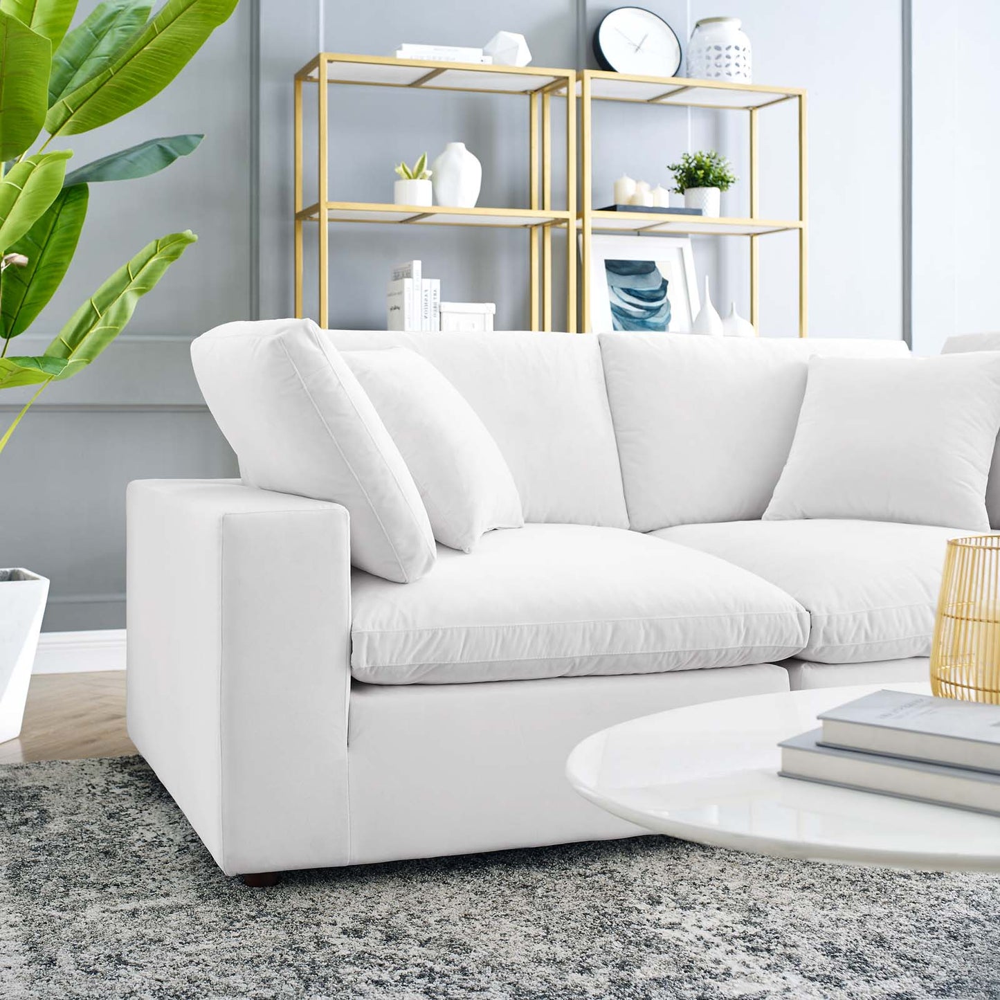 Commix Down Filled Overstuffed Performance Velvet Loveseat, Velvet, White, 20565