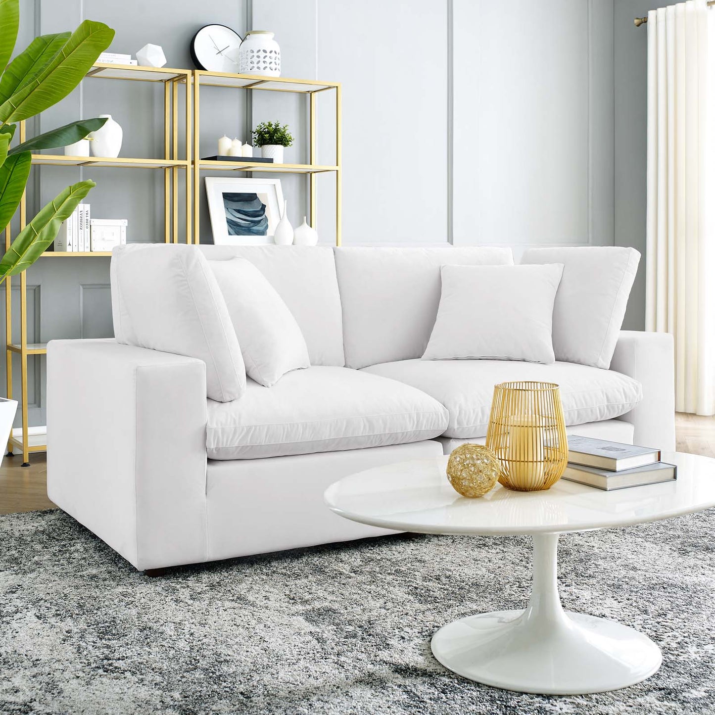 Commix Down Filled Overstuffed Performance Velvet Loveseat, Velvet, White, 20565