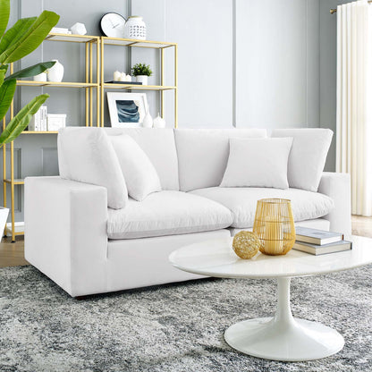 Commix Down Filled Overstuffed Performance Velvet Loveseat, Velvet, White, 20565