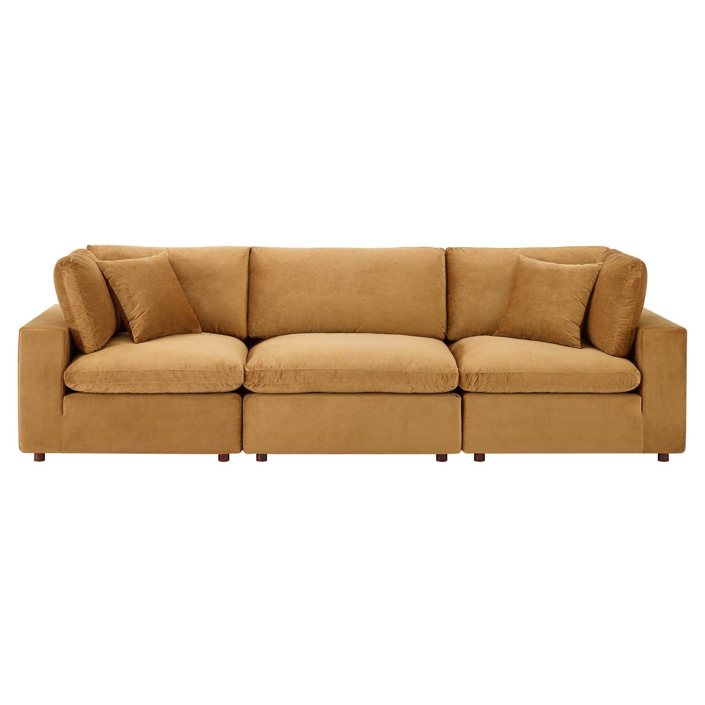 Commix Down Filled Overstuffed Performance Velvet 3-Seater Sofa, Velvet, Brown, 20566