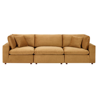 Commix Down Filled Overstuffed Performance Velvet 3-Seater Sofa, Velvet, Brown, 20566