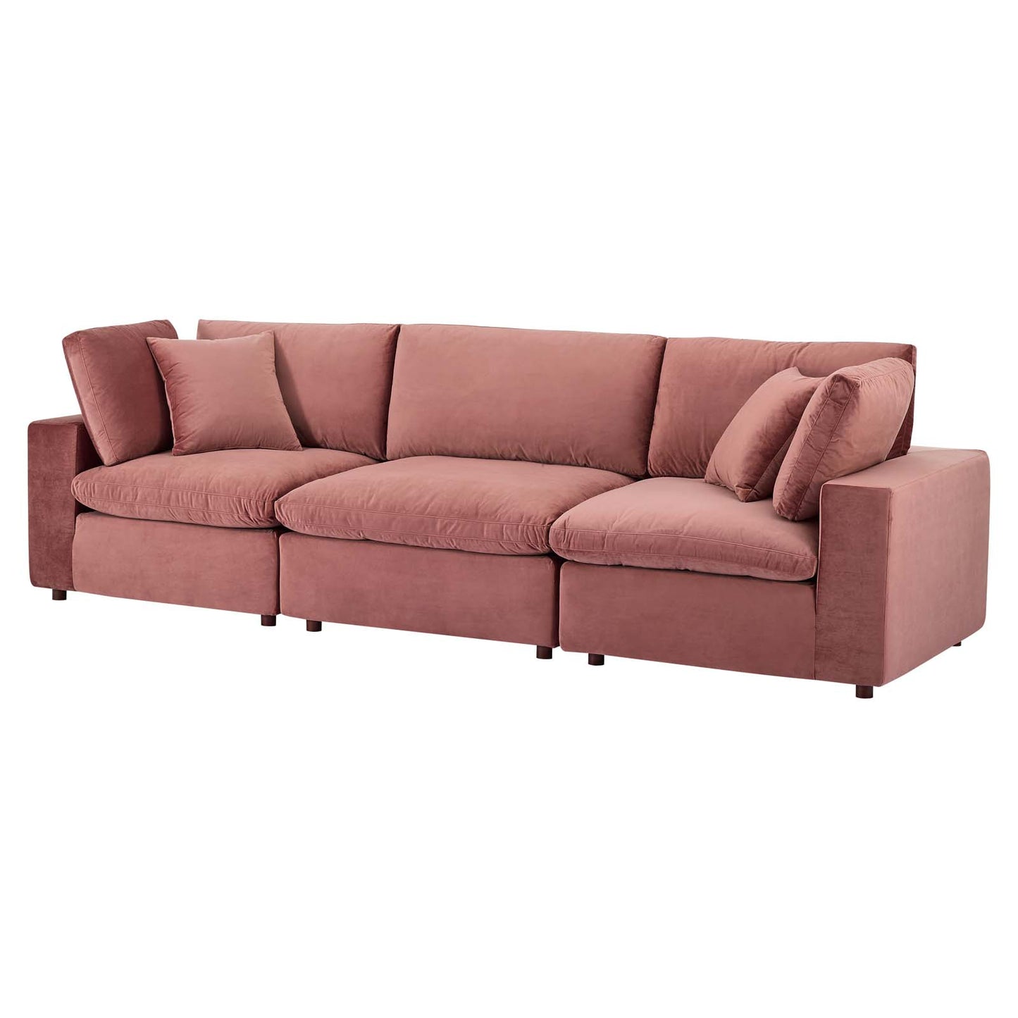 Commix Down Filled Overstuffed Performance Velvet 3-Seater Sofa, Velvet, Pink, 20567