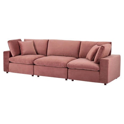 Commix Down Filled Overstuffed Performance Velvet 3-Seater Sofa, Velvet, Pink, 20567