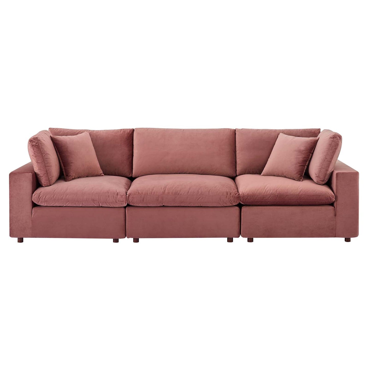 Commix Down Filled Overstuffed Performance Velvet 3-Seater Sofa, Velvet, Pink, 20567