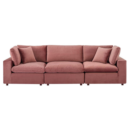 Commix Down Filled Overstuffed Performance Velvet 3-Seater Sofa, Velvet, Pink, 20567