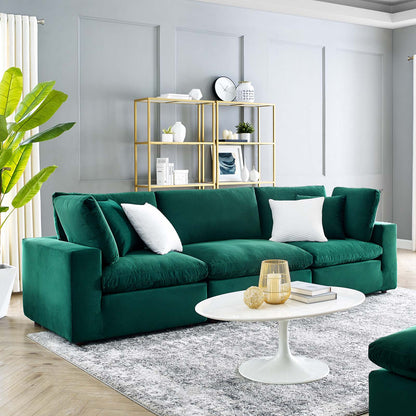 Commix Down Filled Overstuffed Performance Velvet 3-Seater Sofa, Velvet, Green, 20568