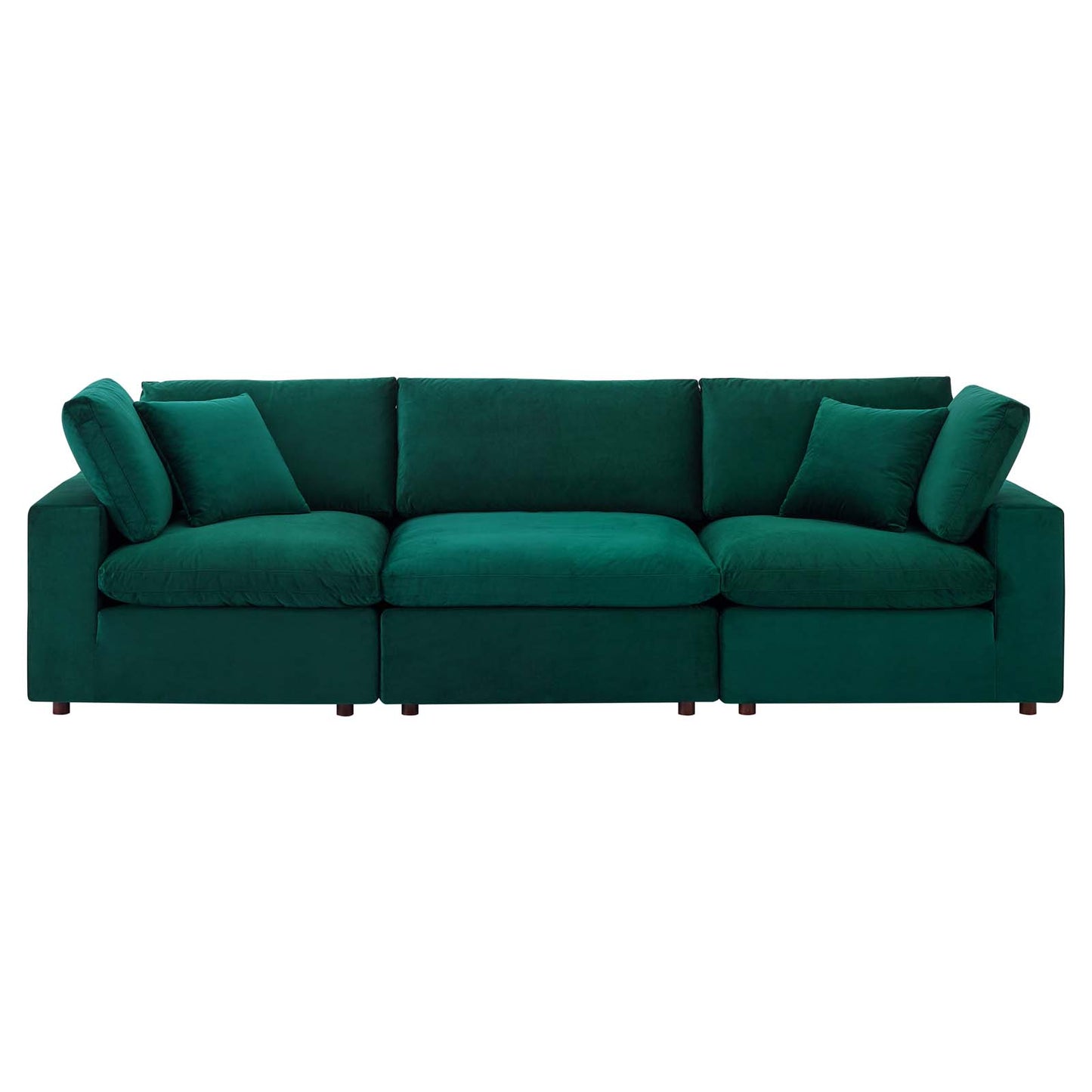 Commix Down Filled Overstuffed Performance Velvet 3-Seater Sofa, Velvet, Green, 20568