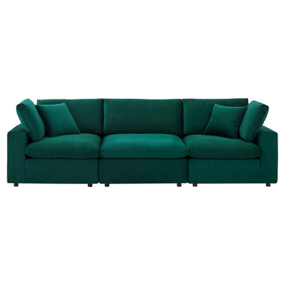 Commix Down Filled Overstuffed Performance Velvet 3-Seater Sofa, Velvet, Green, 20568