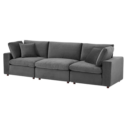 Commix Down Filled Overstuffed Performance Velvet 3-Seater Sofa, Velvet, Grey Gray, 20569
