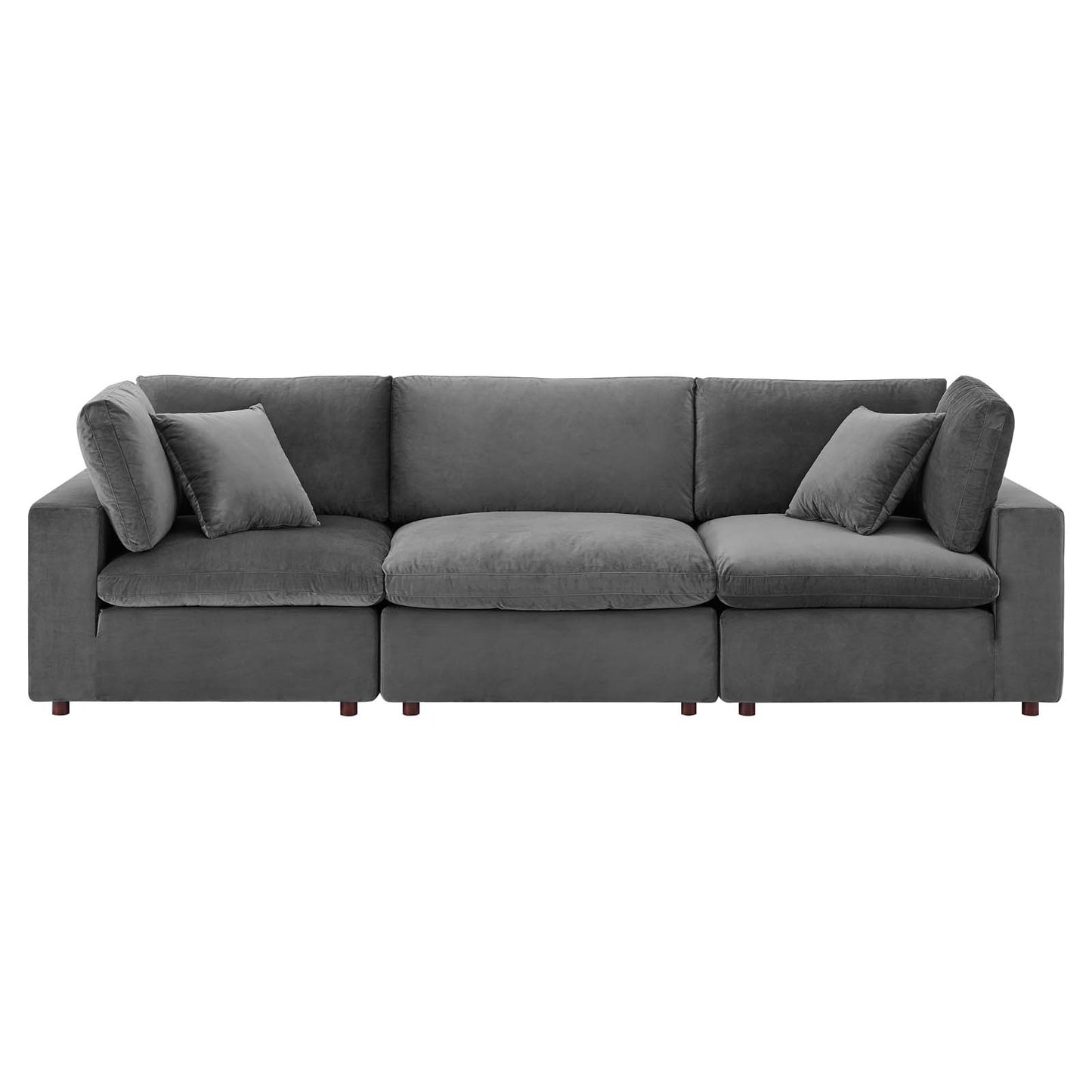 Commix Down Filled Overstuffed Performance Velvet 3-Seater Sofa, Velvet, Grey Gray, 20569