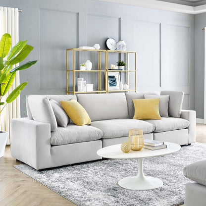 Commix Down Filled Overstuffed Performance Velvet 3-Seater Sofa, Velvet, Light Grey Gray, 20570