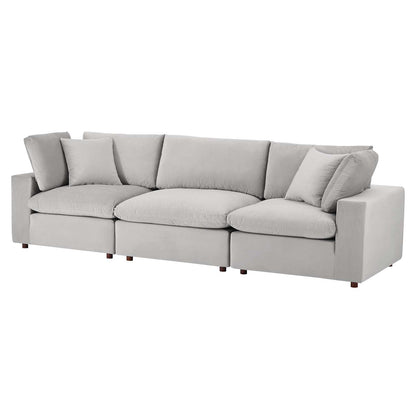Commix Down Filled Overstuffed Performance Velvet 3-Seater Sofa, Velvet, Light Grey Gray, 20570