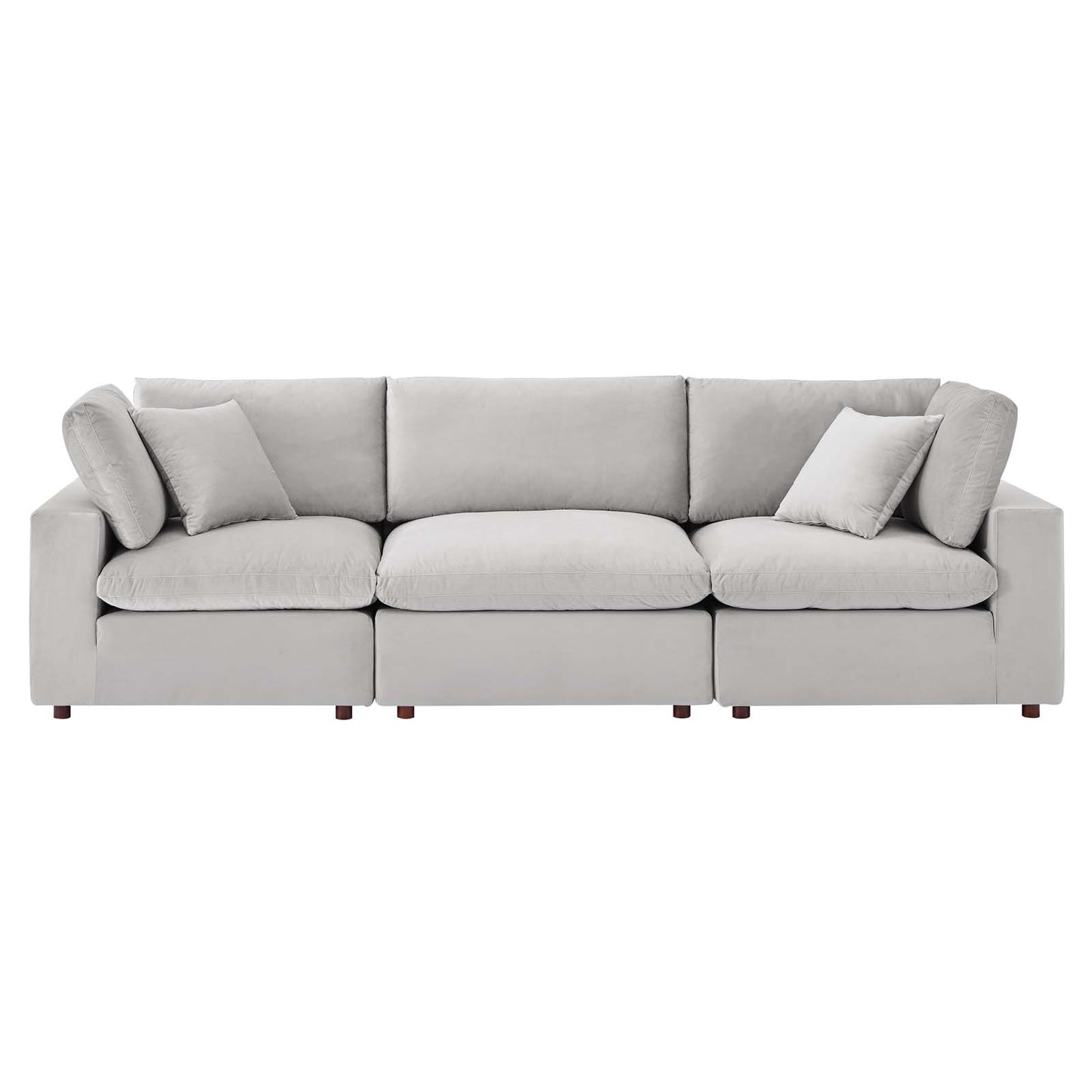 Commix Down Filled Overstuffed Performance Velvet 3-Seater Sofa, Velvet, Light Grey Gray, 20570