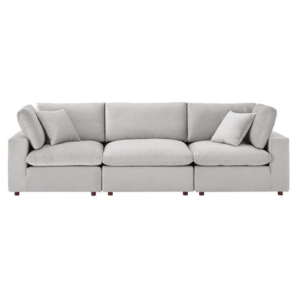 Commix Down Filled Overstuffed Performance Velvet 3-Seater Sofa, Velvet, Light Grey Gray, 20570