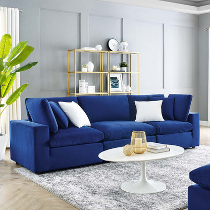 Commix Down Filled Overstuffed Performance Velvet 3-Seater Sofa, Velvet, Blue Navy, 20571