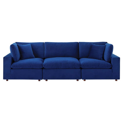 Commix Down Filled Overstuffed Performance Velvet 3-Seater Sofa, Velvet, Blue Navy, 20571