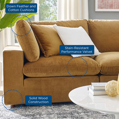 Commix Down Filled Overstuffed Performance Velvet 4-Piece Sectional Sofa, Velvet, Brown, 20573