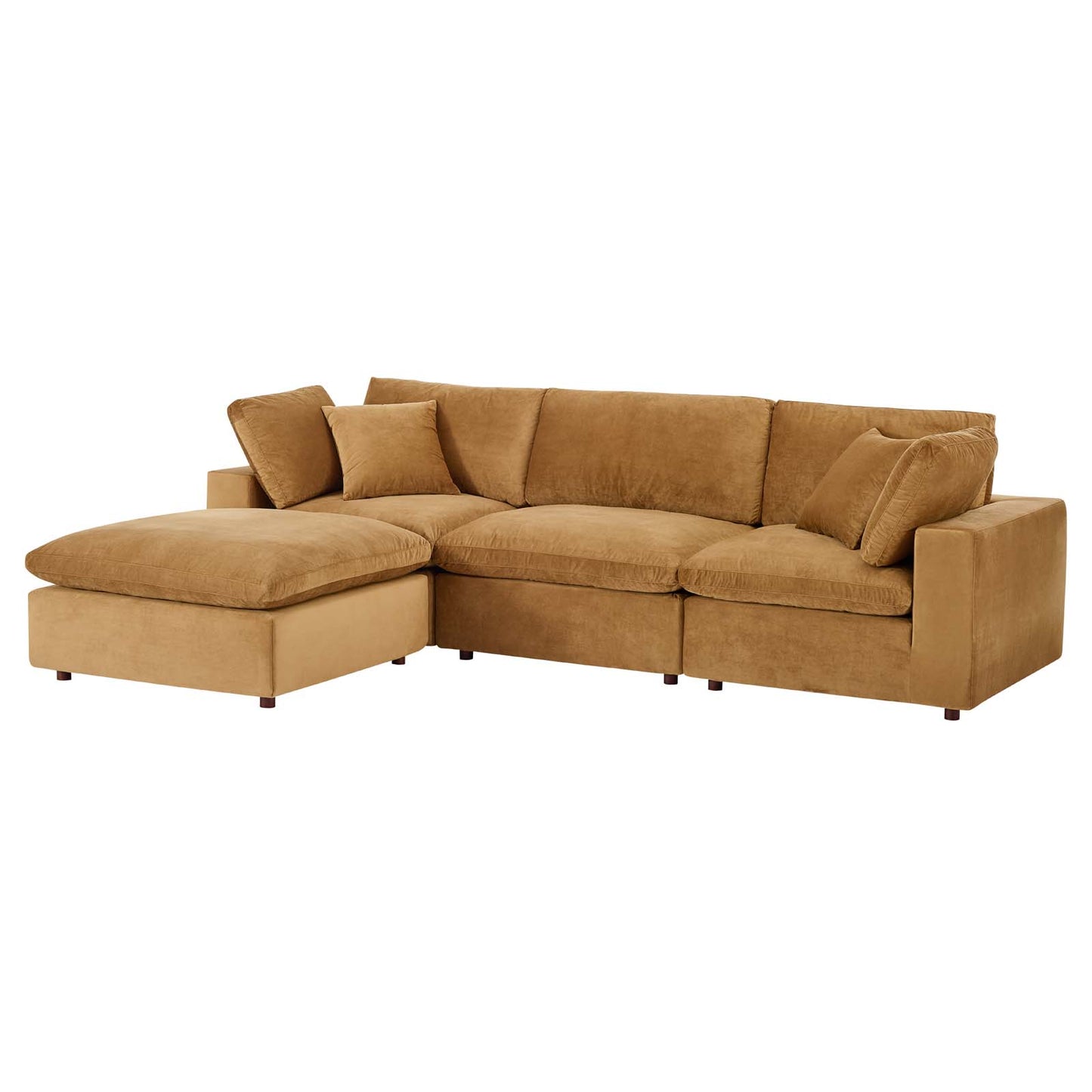 Commix Down Filled Overstuffed Performance Velvet 4-Piece Sectional Sofa, Velvet, Brown, 20573
