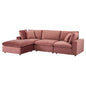 Commix Down Filled Overstuffed Performance Velvet 4-Piece Sectional Sofa, Velvet, Pink, 20574