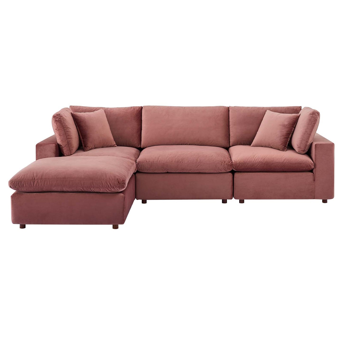 Commix Down Filled Overstuffed Performance Velvet 4-Piece Sectional Sofa, Velvet, Pink, 20574
