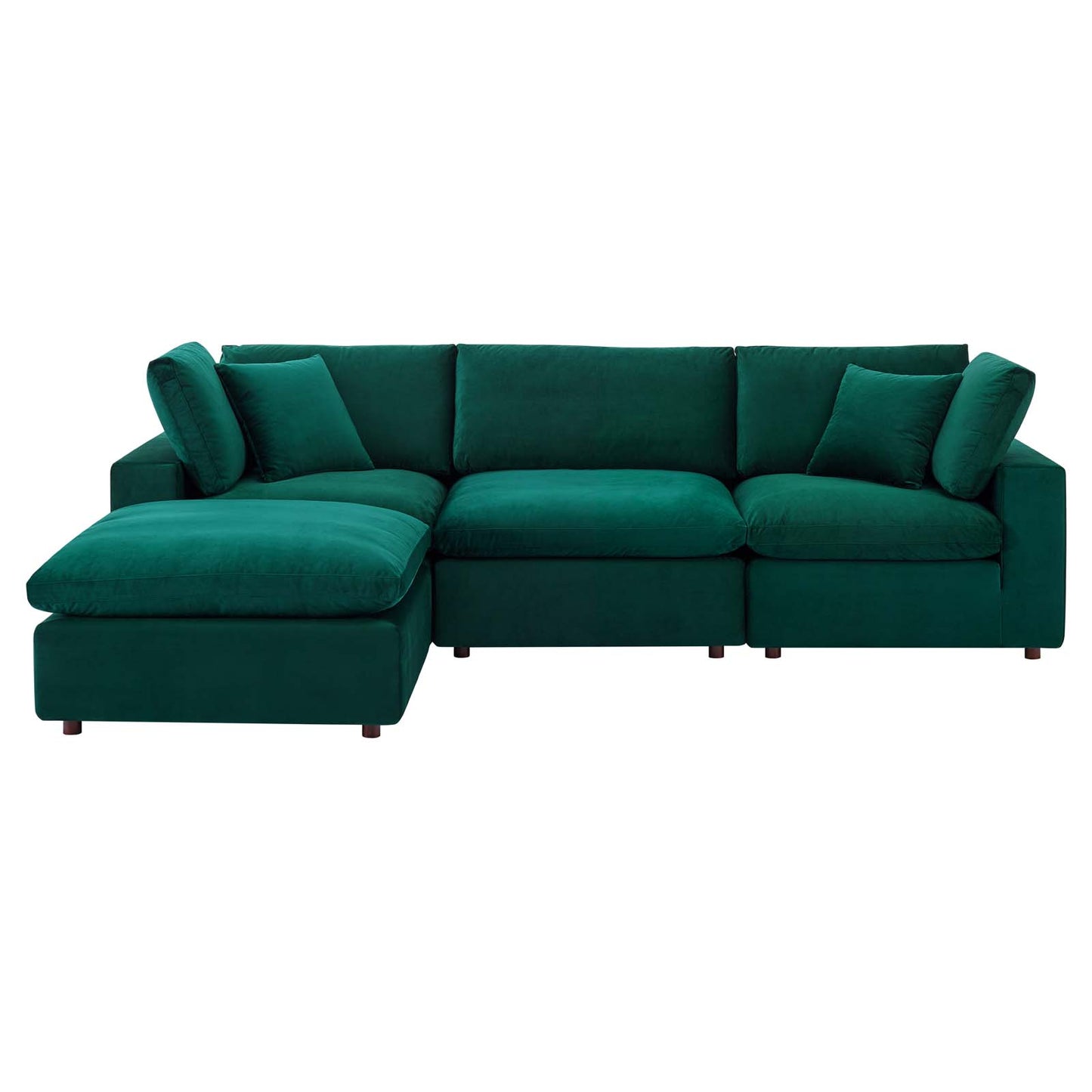 Commix Down Filled Overstuffed Performance Velvet 4-Piece Sectional Sofa, Velvet, Green, 20575
