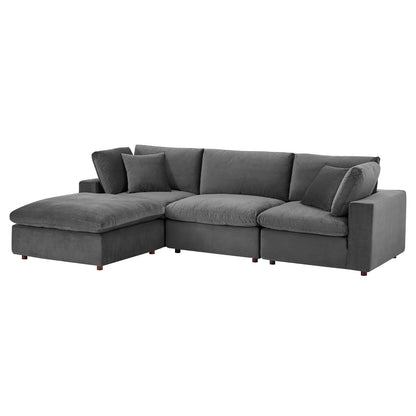 Commix Down Filled Overstuffed Performance Velvet 4-Piece Sectional Sofa, Velvet, Grey Gray, 20576