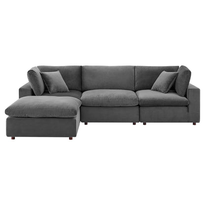 Commix Down Filled Overstuffed Performance Velvet 4-Piece Sectional Sofa, Velvet, Grey Gray, 20576