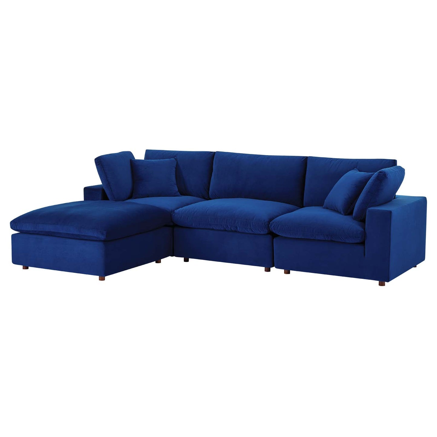 Commix Down Filled Overstuffed Performance Velvet 4-Piece Sectional Sofa, Velvet, Blue Navy, 20578