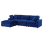 Commix Down Filled Overstuffed Performance Velvet 4-Piece Sectional Sofa, Velvet, Blue Navy, 20578