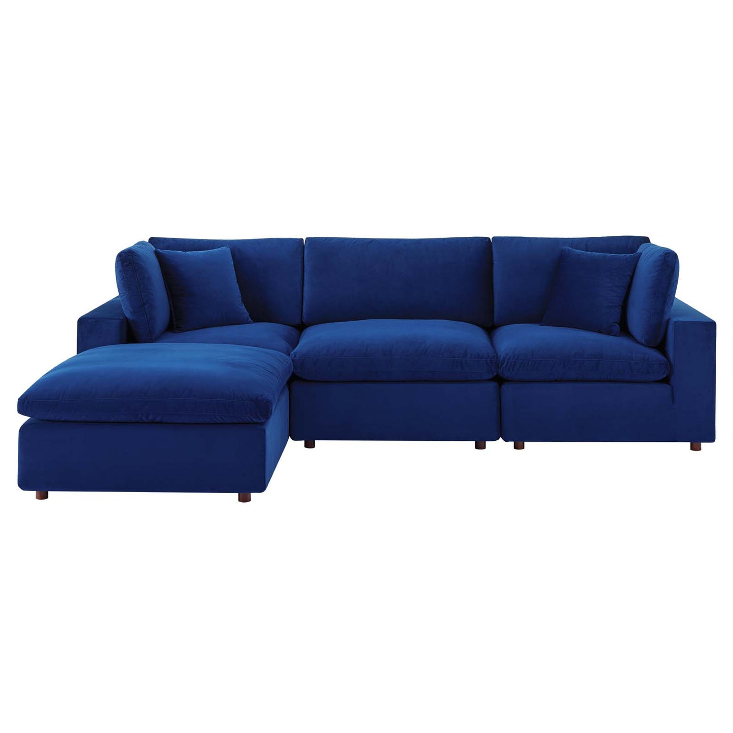 Commix Down Filled Overstuffed Performance Velvet 4-Piece Sectional Sofa, Velvet, Blue Navy, 20578
