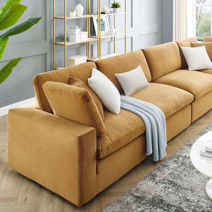 Commix Down Filled Overstuffed Performance Velvet 4-Seater Sofa, Velvet, Brown, 20580