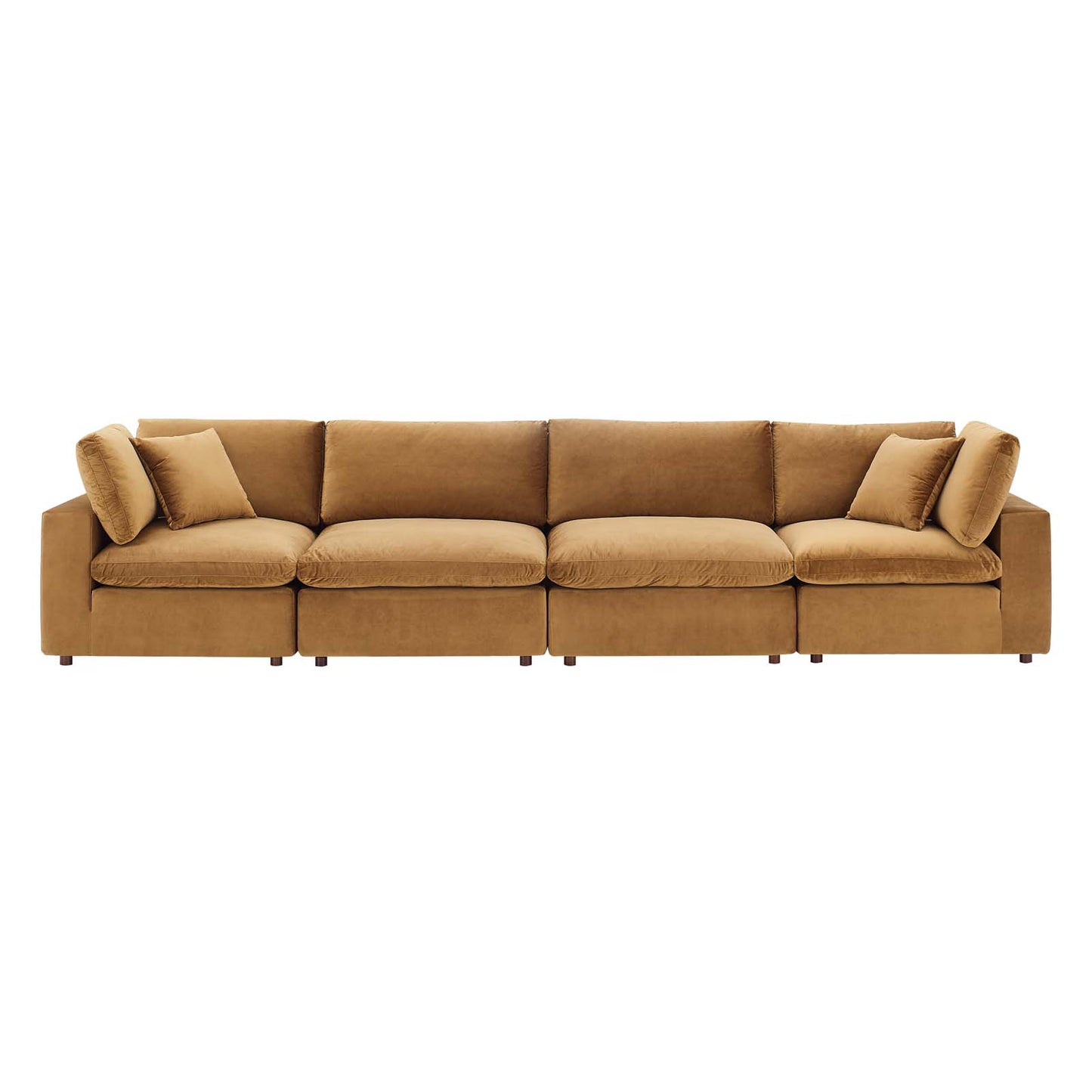 Commix Down Filled Overstuffed Performance Velvet 4-Seater Sofa, Velvet, Brown, 20580