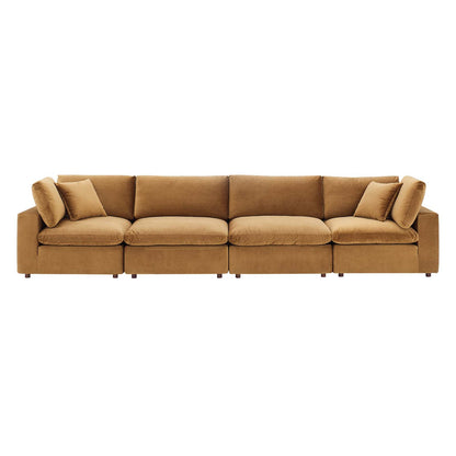 Commix Down Filled Overstuffed Performance Velvet 4-Seater Sofa, Velvet, Brown, 20580