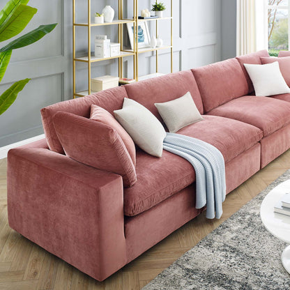 Commix Down Filled Overstuffed Performance Velvet 4-Seater Sofa, Velvet, Pink, 20581