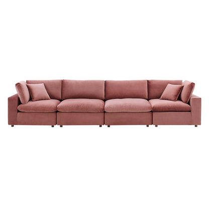Commix Down Filled Overstuffed Performance Velvet 4-Seater Sofa, Velvet, Pink, 20581