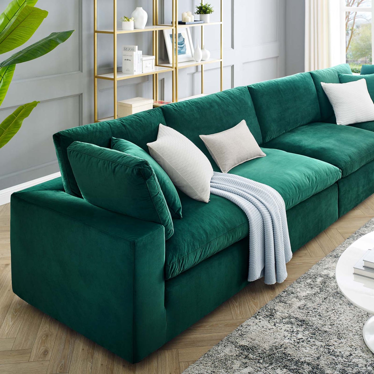Commix Down Filled Overstuffed Performance Velvet 4-Seater Sofa, Velvet, Green, 20582