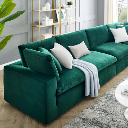Commix Down Filled Overstuffed Performance Velvet 4-Seater Sofa, Velvet, Green, 20582
