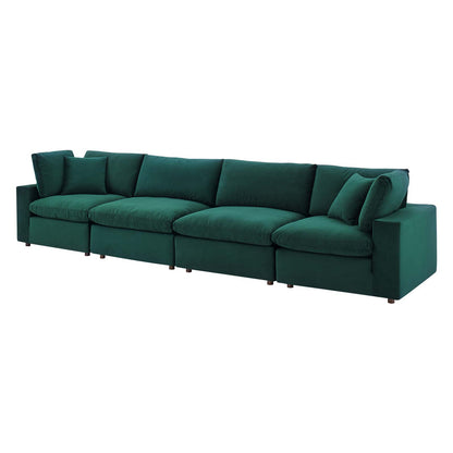 Commix Down Filled Overstuffed Performance Velvet 4-Seater Sofa, Velvet, Green, 20582