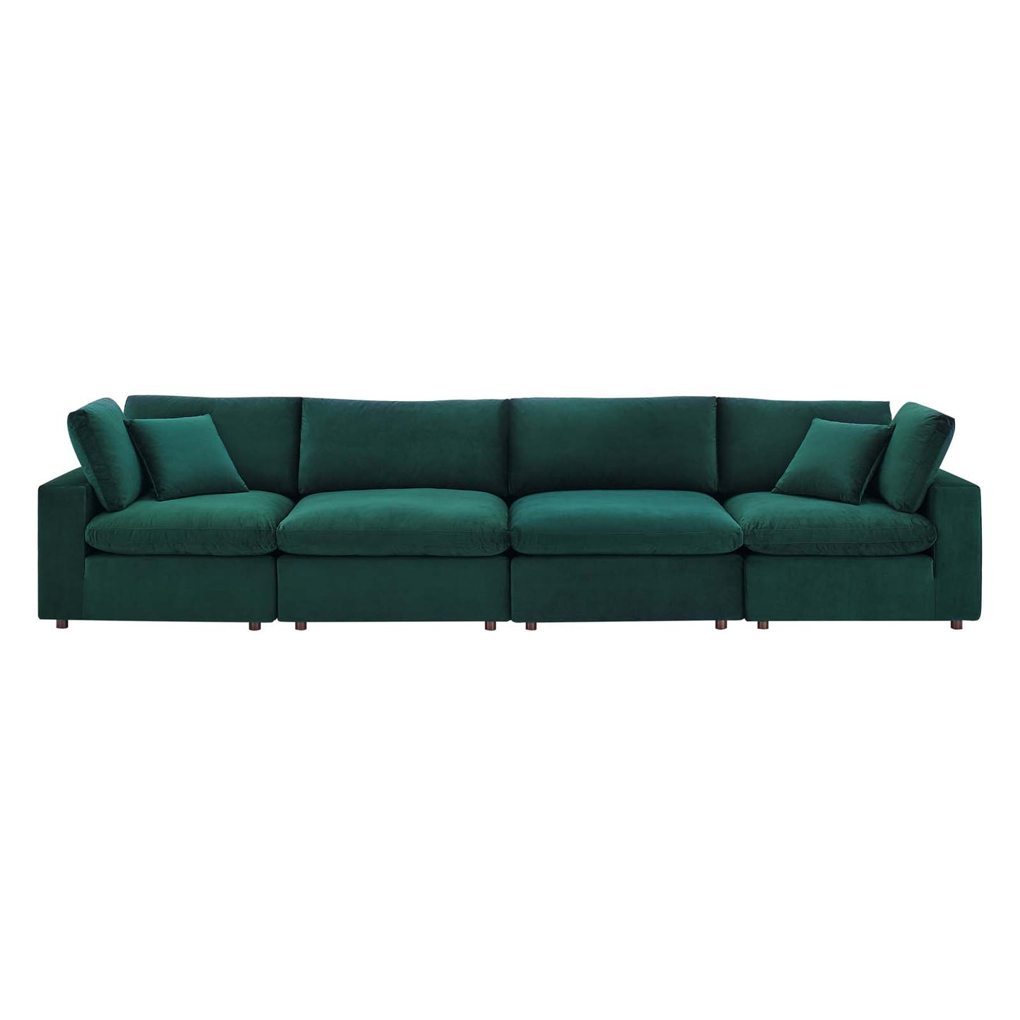 Commix Down Filled Overstuffed Performance Velvet 4-Seater Sofa, Velvet, Green, 20582