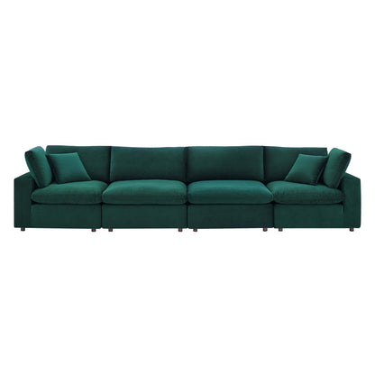 Commix Down Filled Overstuffed Performance Velvet 4-Seater Sofa, Velvet, Green, 20582