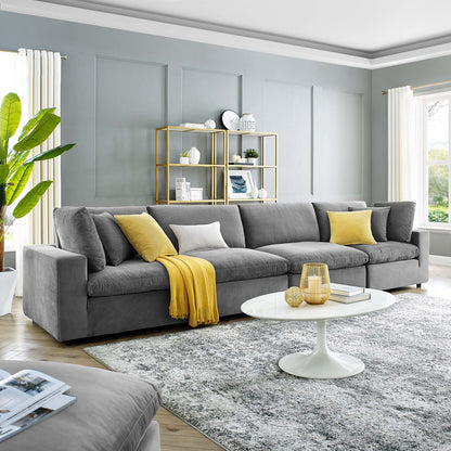 Commix Down Filled Overstuffed Performance Velvet 4-Seater Sofa, Velvet, Grey Gray, 20583