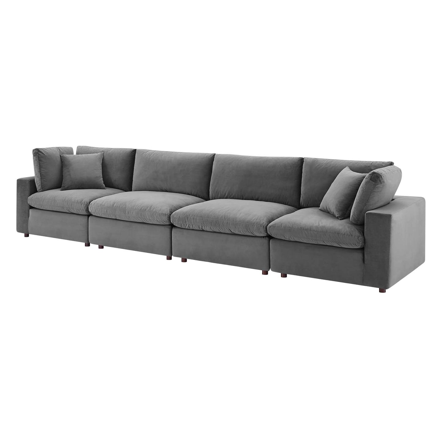 Commix Down Filled Overstuffed Performance Velvet 4-Seater Sofa, Velvet, Grey Gray, 20583