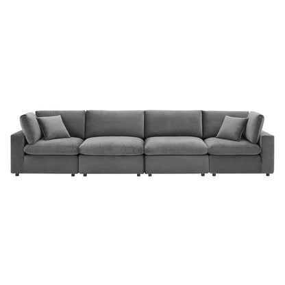 Commix Down Filled Overstuffed Performance Velvet 4-Seater Sofa, Velvet, Grey Gray, 20583