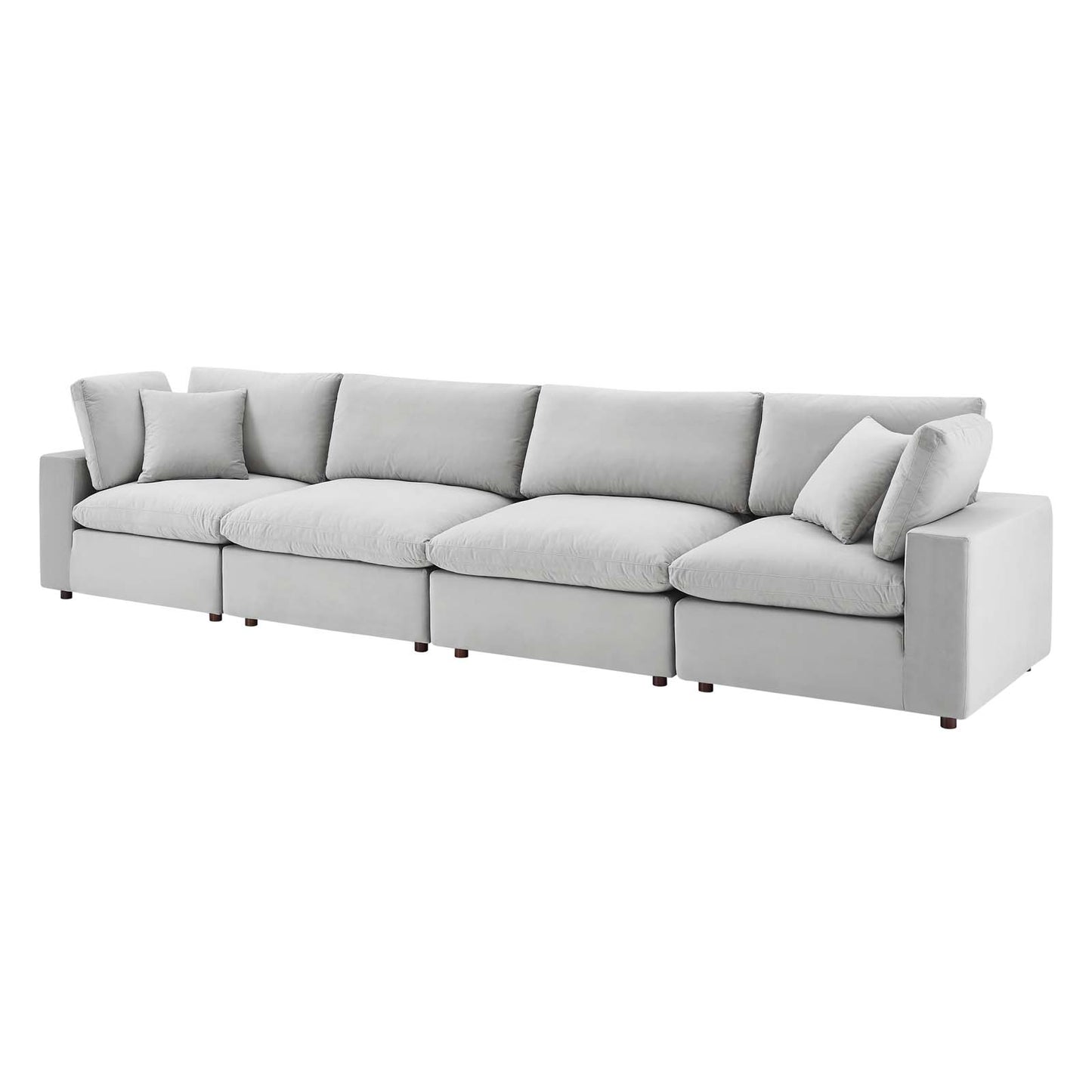 Commix Down Filled Overstuffed Performance Velvet 4-Seater Sofa, Velvet, Light Grey Gray, 20584