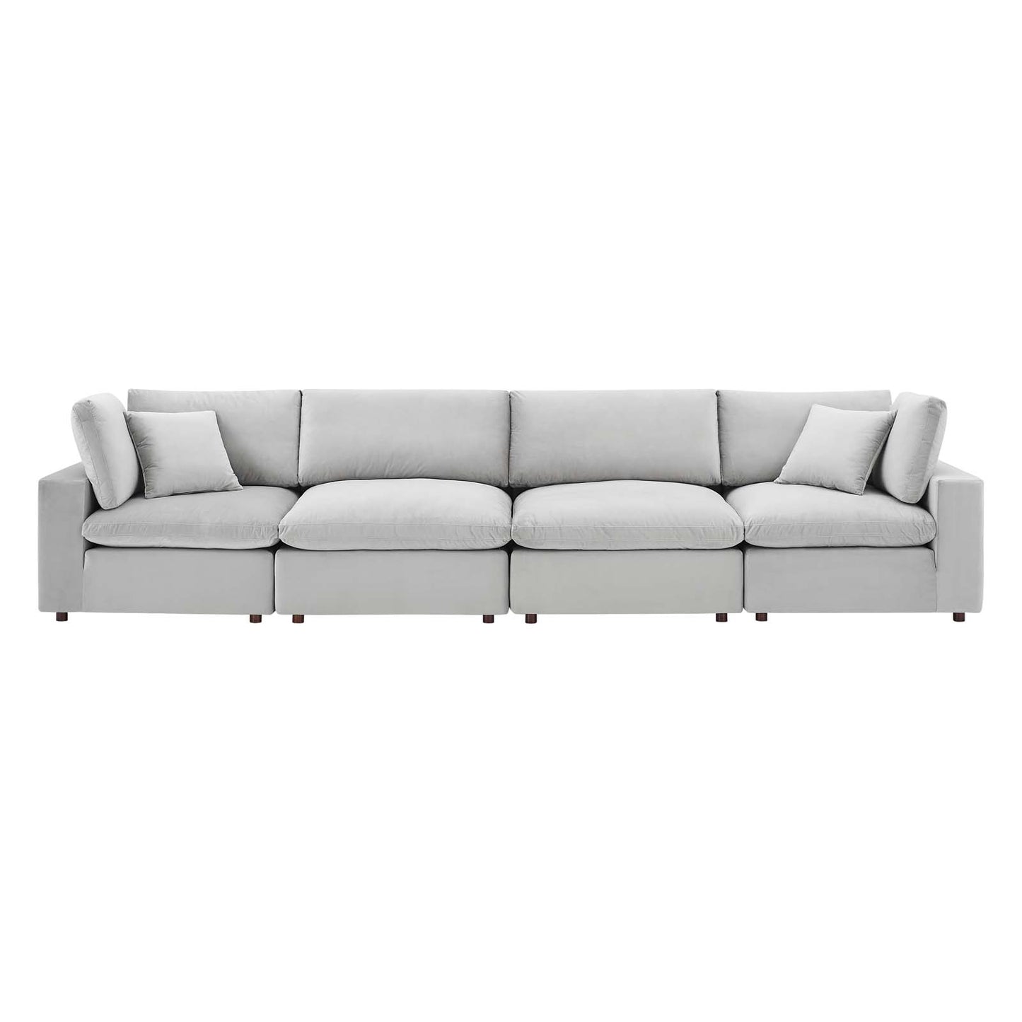 Commix Down Filled Overstuffed Performance Velvet 4-Seater Sofa, Velvet, Light Grey Gray, 20584