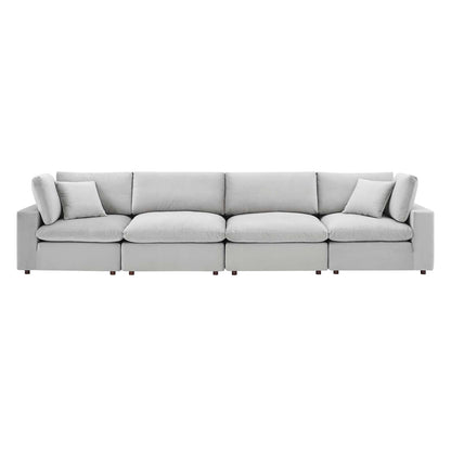 Commix Down Filled Overstuffed Performance Velvet 4-Seater Sofa, Velvet, Light Grey Gray, 20584
