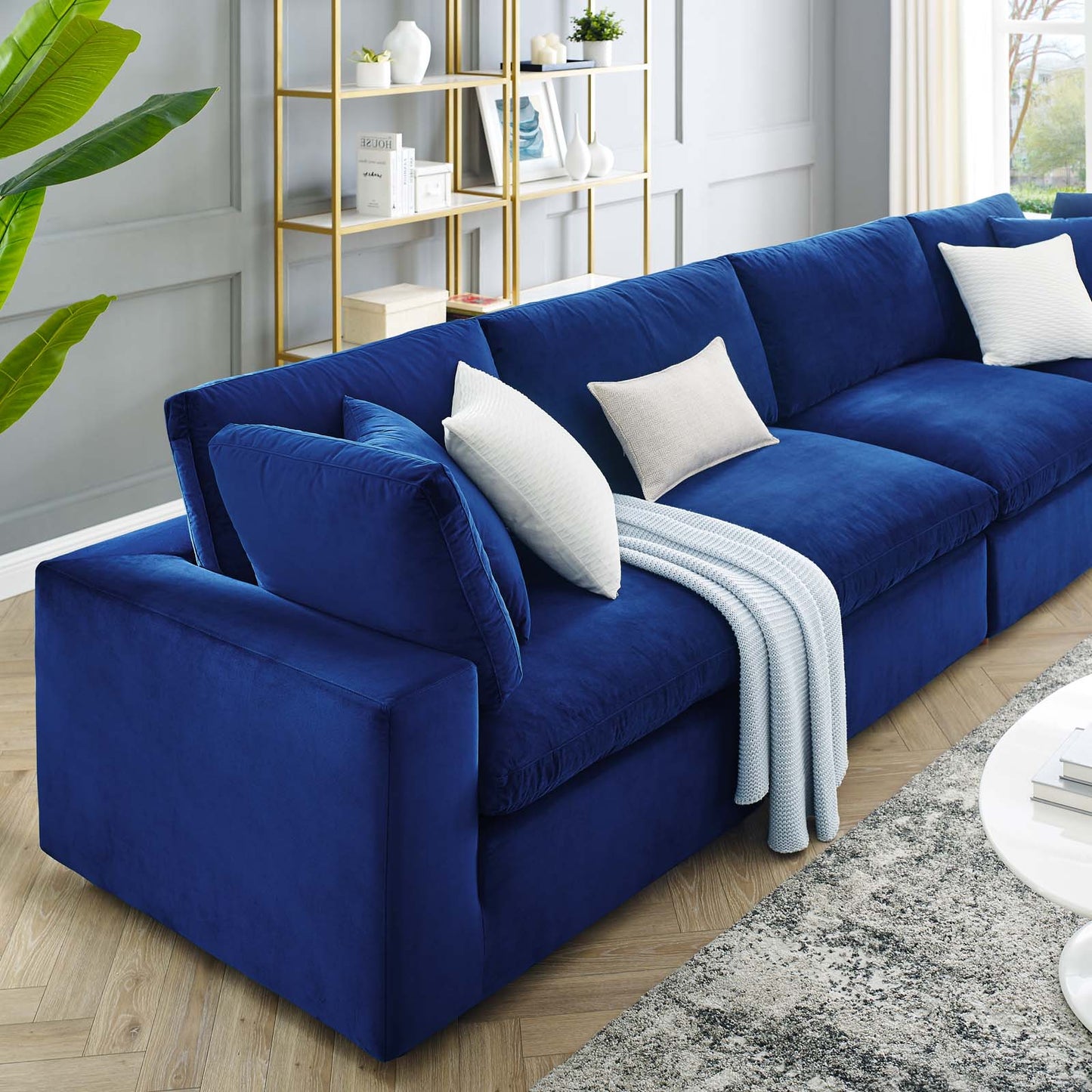 Commix Down Filled Overstuffed Performance Velvet 4-Seater Sofa, Velvet, Blue Navy, 20585